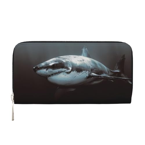 QGWDYYJQ Great White Shark Printed Genuine Leather Hand Wallet Portable Zip Wallet, Schwarz , Einheitsgröße von QGWDYYJQ