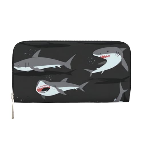 QGWDYYJQ Hai bedruckte Geldbörse aus echtem Leder, tragbare Geldbörse mit Reißverschluss, Schwarz , Einheitsgröße von QGWDYYJQ