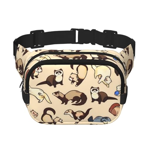 QGWDYYJQ Hairy Frettchen bedruckte quadratische doppellagige Hüfttasche Hüfttasche Reisetasche, Schwarz , Einheitsgröße von QGWDYYJQ