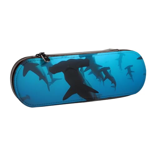 QGWDYYJQ Hammerhead Sharks Federmäppchen, bedrucktes Leder-Federmäppchen, Schreibwaren-Organizer, tragbare Bleistifttasche von QGWDYYJQ
