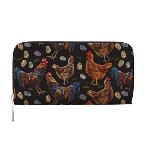 QGWDYYJQ Handbrieftasche aus echtem Leder, mit Huhn-Aufdruck, tragbar, mit Reißverschluss, Schwarz , Einheitsgröße von QGWDYYJQ