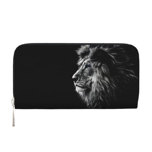 QGWDYYJQ Handbrieftasche aus echtem Leder mit Löwenmotiv, tragbar, mit Reißverschluss, Schwarz , Einheitsgröße von QGWDYYJQ