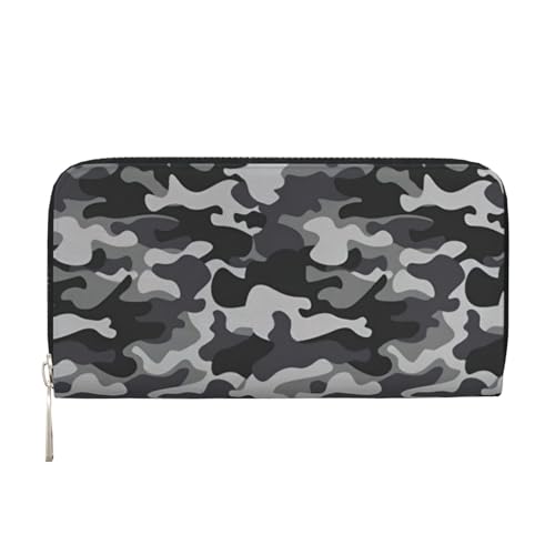 QGWDYYJQ Handbrieftasche mit abstraktem Camouflage-Muster, echtes Leder, tragbar, mit Reißverschluss, Schwarz , Einheitsgröße von QGWDYYJQ