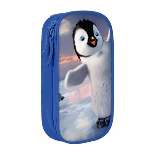 QGWDYYJQ Happy Penguin Printed Large Capacity Double Layer Pencil Case Stationery Case Portable Organizer, blau, Einheitsgröße, Münzfach von QGWDYYJQ