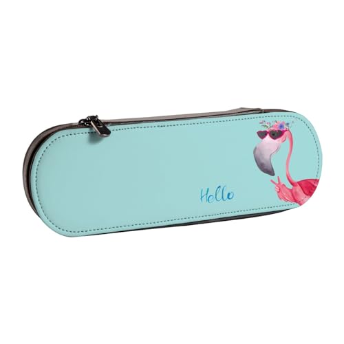 QGWDYYJQ Hello Glasses Federmäppchen mit Flamingo-Motiv, Leder, Schreibwaren-Organizer, tragbares Federmäppchen von QGWDYYJQ