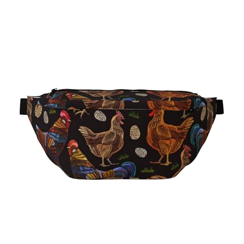 QGWDYYJQ Hüfttasche mit Hühneraufdruck, bedruckte Umhängetasche, Reisetasche, Schwarz , Einheitsgröße von QGWDYYJQ