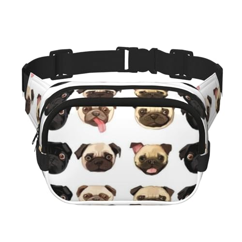 QGWDYYJQ Hüfttasche mit Mops-Aufdruck, quadratisch, doppellagig, Schwarz / Gelb, Schwarz , Einheitsgröße von QGWDYYJQ