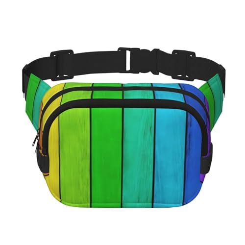 QGWDYYJQ Hüfttasche mit Regenbogenfarben-Holzhintergrund, bedruckt, quadratisch, doppellagig, Hüfttasche, Reisetasche, Schwarz , Einheitsgröße von QGWDYYJQ