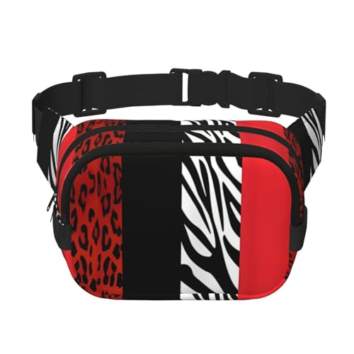 QGWDYYJQ Hüfttasche mit rotem Leoparden- und Zebramuster, quadratisch, doppellagig, Hüfttasche, Reisetasche, Schwarz , Einheitsgröße von QGWDYYJQ