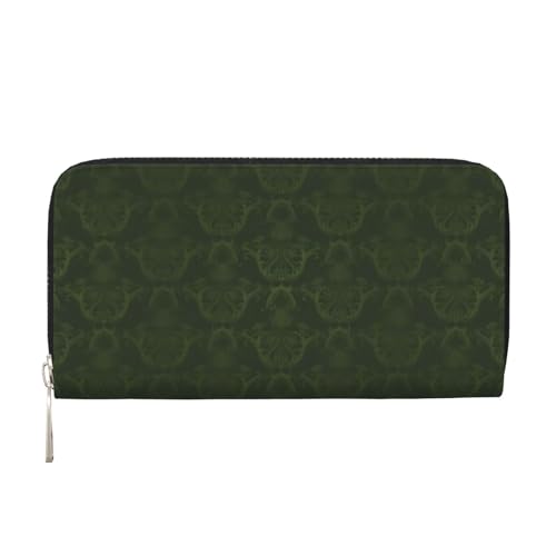 QGWDYYJQ Hunter Green Floral Petals Pattern Printed Genuine Leather Hand Wallet Portable Zip Wallet, Schwarz , Einheitsgröße von QGWDYYJQ