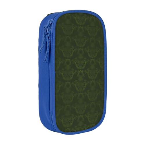 QGWDYYJQ Hunter Green Floral Petals Pattern Printed Large Capacity Double Layer Pencil Case Stationery Case Portable Organizer, blau, Einheitsgröße, Münzfach von QGWDYYJQ