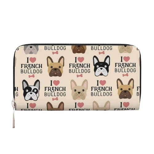 QGWDYYJQ I Love French Bulldog Printed Genuine Leather Hand Wallet Portable Zip Wallet, Schwarz , Einheitsgröße von QGWDYYJQ