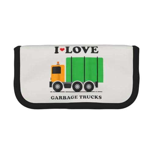 QGWDYYJQ I Love Garbage Trucks bedrucktes Leinen-Federmäppchen Schreibwarenetui Tragbarer Organizer, Schwarz , Einheitsgröße, Münzfach von QGWDYYJQ