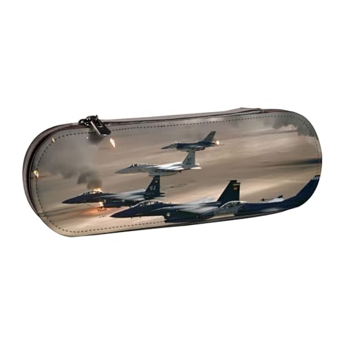 QGWDYYJQ Jet Fighter Federmäppchen aus bedrucktem Leder, Schreibwaren-Organizer, tragbares Federmäppchen von QGWDYYJQ
