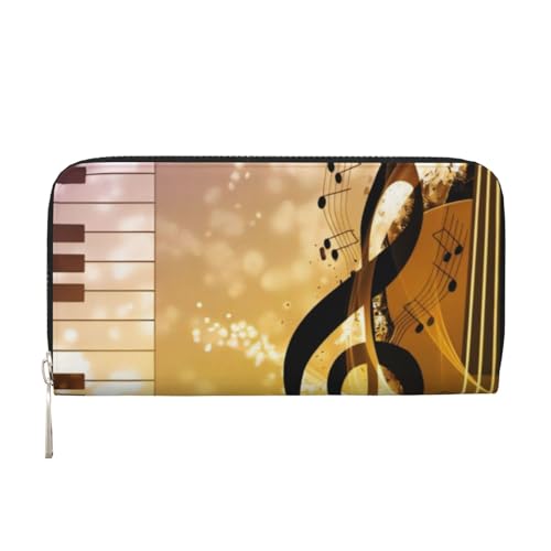 QGWDYYJQ Klavier Violine Musiknoten gedruckt echtes Leder Hand Geldbörse tragbar Reißverschluss Geldbörse, Schwarz , Einheitsgröße von QGWDYYJQ