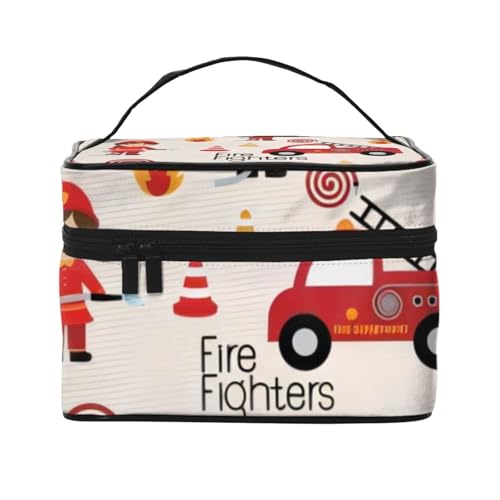 QGWDYYJQ Kleine Jungen und Mädchen in Feuerwehrleuten bedruckte Kosmetiktasche Make-up-Tasche Reise-Kulturbeutel von QGWDYYJQ