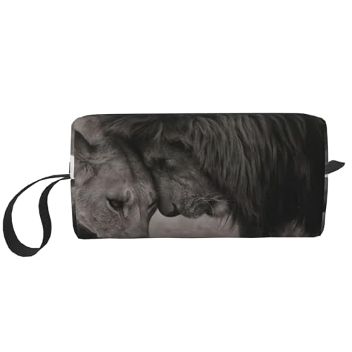 QGWDYYJQ Kleine Make-up-Tasche, Motiv: Löwe und Löwin von QGWDYYJQ