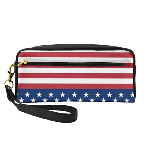 QGWDYYJQ Kleine Make-up-Tasche mit Astronauten- und Alien-Motiv, aus echtem Leder, Amerikanische Flagge Sterne Streifen, Einheitsgröße von QGWDYYJQ