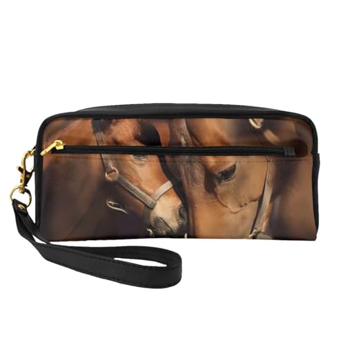 QGWDYYJQ Kleine Make-up-Tasche mit Musiknoten-Motiv, echtes Leder, Pferde2, Einheitsgröße von QGWDYYJQ