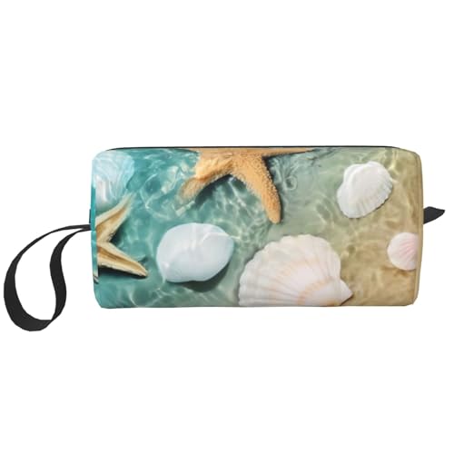 QGWDYYJQ Kleine Make-up-Tasche mit Seestern- und Muschelmuster, bedruckte Aufbewahrungstasche von QGWDYYJQ