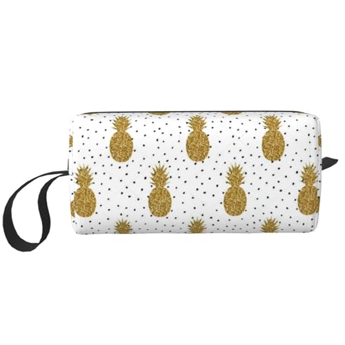 QGWDYYJQ Kleine Make-up-Tasche mit goldfarbenem Glitzer-Ananas-Motiv und Obst-Aufdruck von QGWDYYJQ