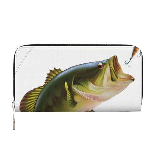 QGWDYYJQ Köder mit Angelschnur Eating Little Fish Printed Echtes Leder Hand Geldbörse Tragbare Reißverschluss Geldbörse, Schwarz , Einheitsgröße von QGWDYYJQ