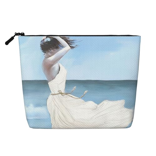 QGWDYYJQ Kosmetiktasche aus künstlichem Hanf, Motiv: Mädchen an einem windigen Strand, für den täglichen Gebrauch, Reise-Kulturbeutel, Schwarz , Einheitsgröße von QGWDYYJQ