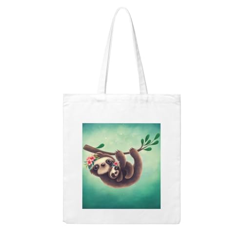 QGWDYYJQ Lazy Cute Faultier Hanging the Branches Printed Canvas Shopping Bag Casual Shoulder Bag Tote Bag von QGWDYYJQ