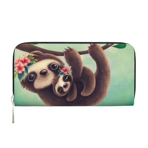 QGWDYYJQ Lazy Cute Sloth Hanging The Branches Printed Genuine Leather Hand Wallet Portable Zip Wallet, Schwarz , Einheitsgröße von QGWDYYJQ
