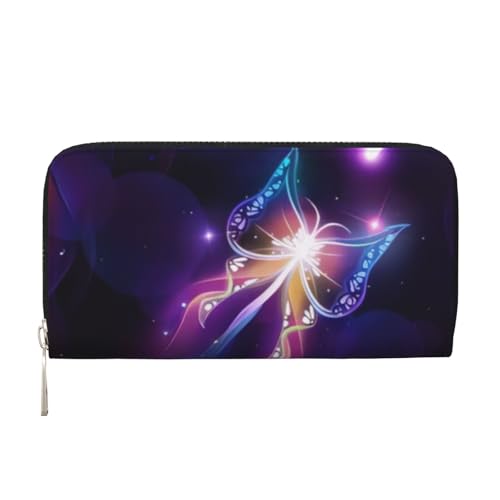 QGWDYYJQ Lila Schmetterling gedruckt Echtleder Handbrieftasche tragbar Reißverschluss Geldbörse, Schwarz , Einheitsgröße von QGWDYYJQ