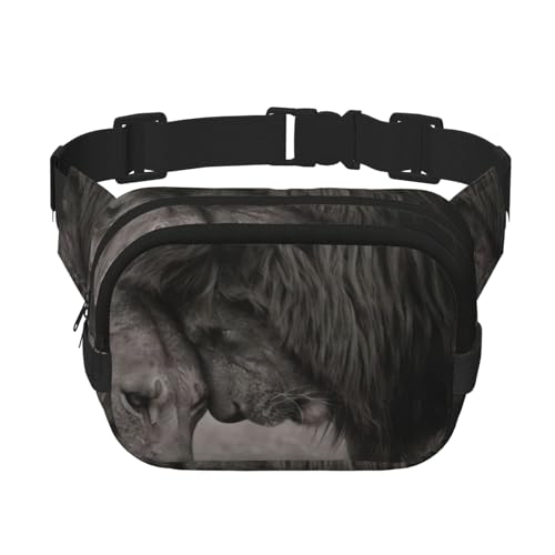QGWDYYJQ Lion and Lioness Printed Square Double Layer Waist Bag Waist Pack Travel Bag, Schwarz , Einheitsgröße von QGWDYYJQ