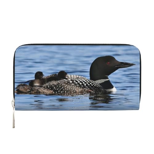 QGWDYYJQ Loon Birds Printed Genuine Leather Hand Wallet Portable Zip Wallet, Schwarz , Einheitsgröße von QGWDYYJQ