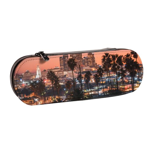 QGWDYYJQ Los Angeles Palmen bedrucktes Leder-Federmäppchen, Schreibwaren-Organizer, tragbares Federmäppchen von QGWDYYJQ