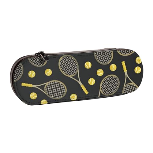 QGWDYYJQ Lustiges Federmäppchen aus Leder mit Tennisschlägern und Tennisbällen, Schreibwaren-Organizer, tragbares Federmäppchen von QGWDYYJQ