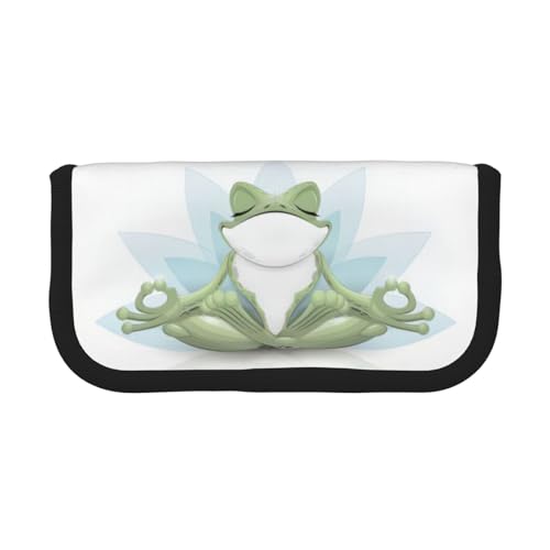 QGWDYYJQ Lustiges Federmäppchen aus Segeltuch mit Motiv "Yoga Frosch", tragbarer Organizer, Schwarz , Einheitsgröße, Münzfach von QGWDYYJQ