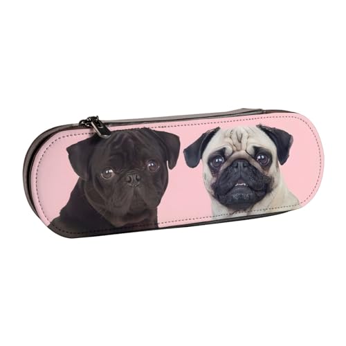 QGWDYYJQ Lustiges Federmäppchen mit Mops-Motiv, bedrucktes Leder-Federmäppchen, Schreibwaren-Organizer, tragbares Federmäppchen von QGWDYYJQ