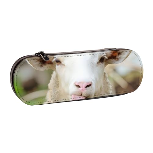 QGWDYYJQ Lustiges Federmäppchen mit frecher Schafzunge, niedliches Tiermotiv, aus Leder, Schreibwaren-Organizer, tragbares Federmäppchen von QGWDYYJQ