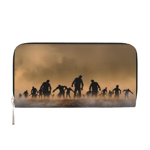 QGWDYYJQ Many Zombie Printed Genuine Leather Hand Wallet Portable Zip Wallet, Schwarz , Einheitsgröße von QGWDYYJQ