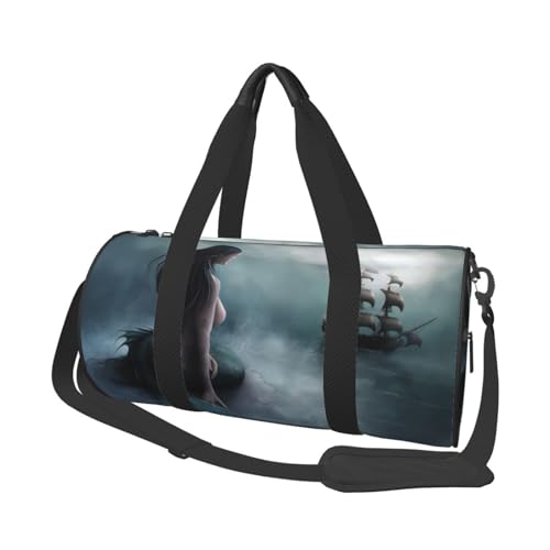 QGWDYYJQ Meerjungfrau Mädchen und Segeln auf See Piratenschiff bedruckte Reisetasche große Kapazität Reisegepäck Tasche von QGWDYYJQ