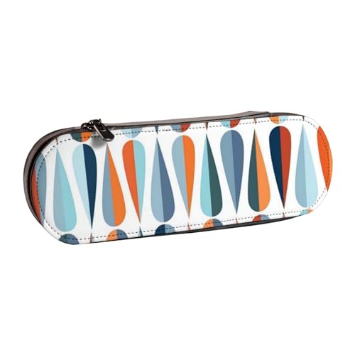 QGWDYYJQ Mid Century Federmäppchen, modernes Retro-Design, mit Tropfenformen, bedrucktes Leder-Federmäppchen, Schreibwaren-Organizer, tragbares Federmäppchen von QGWDYYJQ