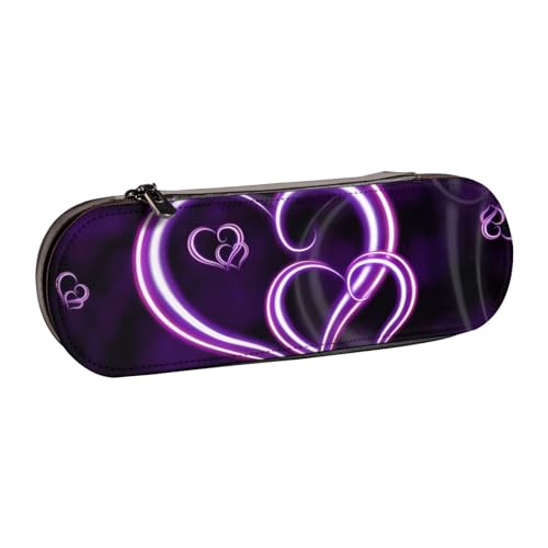 QGWDYYJQ Modisches Federmäppchen aus Leder, Motiv: violette Herzen, Schreibwaren-Organizer, tragbare Federtasche von QGWDYYJQ