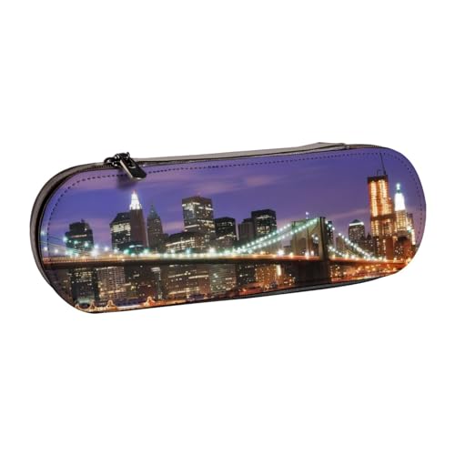 QGWDYYJQ New York Night bedrucktes Leder-Federmäppchen, Schreibwaren-Organizer, tragbares Federmäppchen von QGWDYYJQ