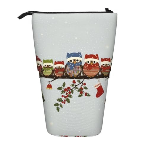 QGWDYYJQ Niedliche Weihnachts-Eulen auf Ast, bedruckter Bleistift-Teleskop-Organizer von QGWDYYJQ