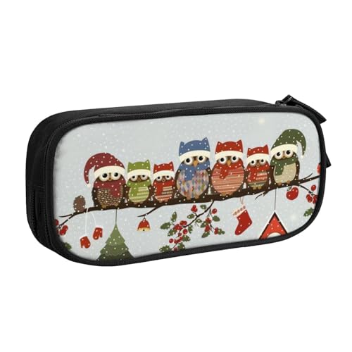 QGWDYYJQ Niedliche Weihnachts-Eulen auf Ast, bedrucktes Federmäppchen, Schreibwaren-Etui, tragbarer Organizer, Schwarz , Einheitsgröße, Münztasche von QGWDYYJQ