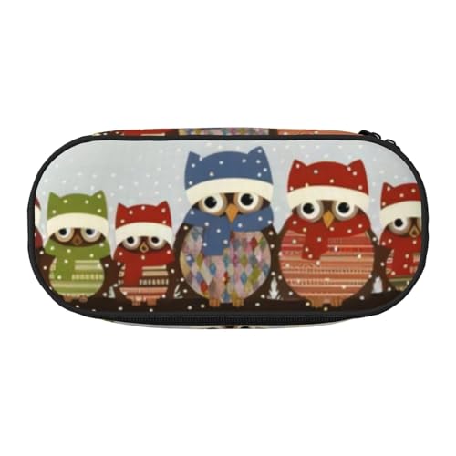 QGWDYYJQ Niedliche Weihnachts-Eulen auf Ast bedrucktes Federmäppchen, Schreibwaren-Organizer, tragbares Federmäppchen, Schwarz , Einheitsgröße, Münztasche von QGWDYYJQ