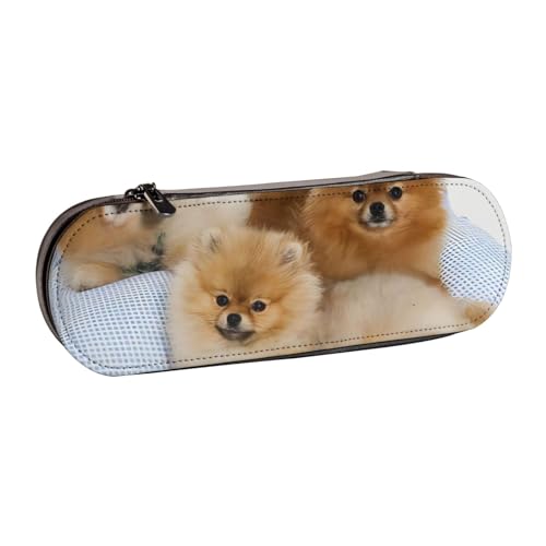 QGWDYYJQ Niedliches Federmäppchen aus Leder mit Pommern bedruckt, Schreibwaren-Organizer, tragbares Federmäppchen von QGWDYYJQ