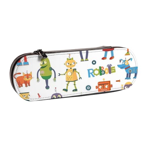 QGWDYYJQ Niedliches Federmäppchen mit Cartoon-Robotern, bedrucktes Leder-Federmäppchen, Schreibwaren-Organizer, tragbares Federmäppchen von QGWDYYJQ