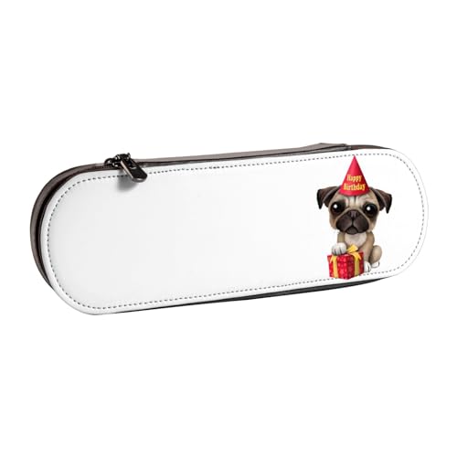 QGWDYYJQ Niedliches Federmäppchen mit Mops-Motiv, bedrucktes Leder-Federmäppchen, Schreibwaren-Organizer, tragbares Federmäppchen von QGWDYYJQ