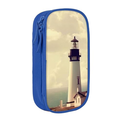 QGWDYYJQ Old Lighthouse Printed Large Capacity Double Layer Pencil Case Stationery Case Portable Organizer, blau, Einheitsgröße, Münzfach von QGWDYYJQ
