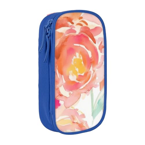 QGWDYYJQ Peach Peony Printed Large Capacity Double Layer Pencil Case Stationery Case Portable Organizer, blau, Einheitsgröße, Münzfach von QGWDYYJQ